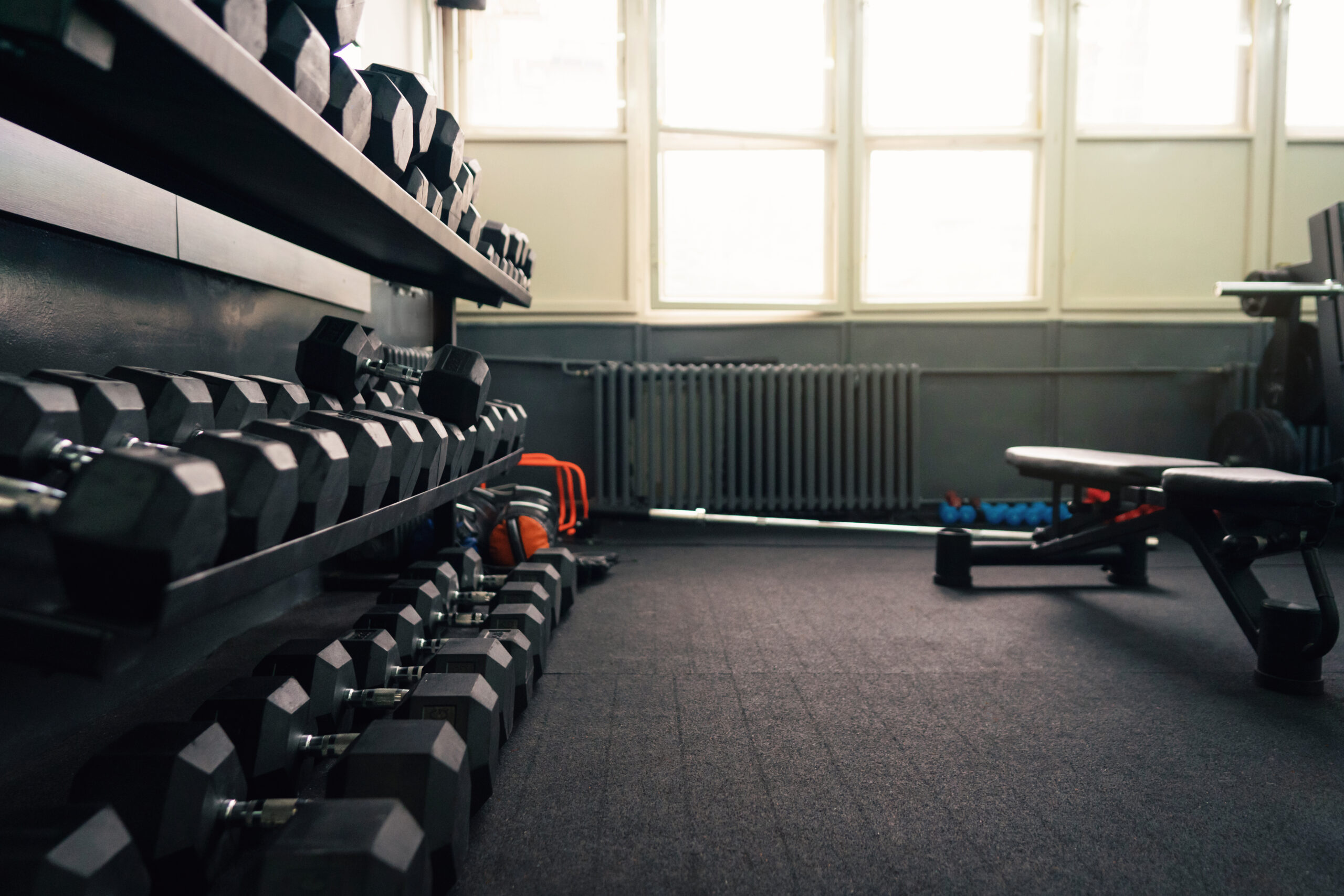 Dumbbells on a shelf