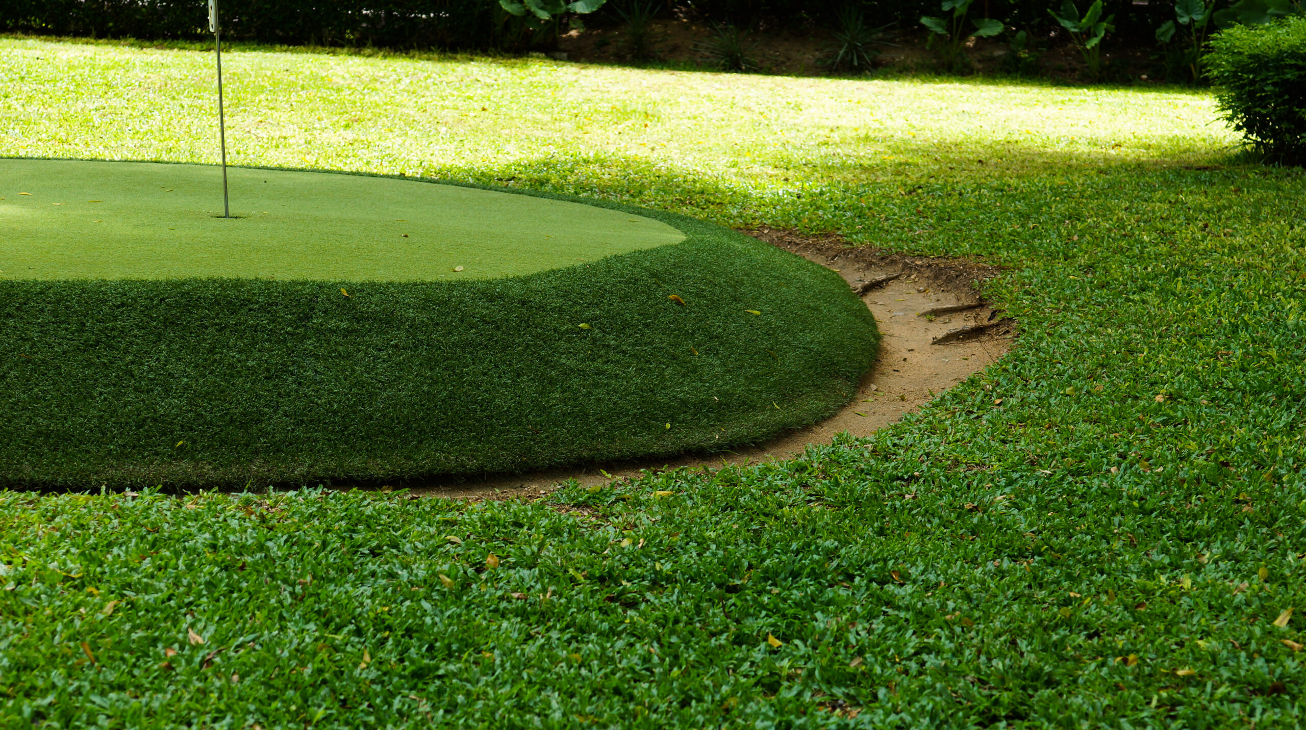 Small golf green in sunlight