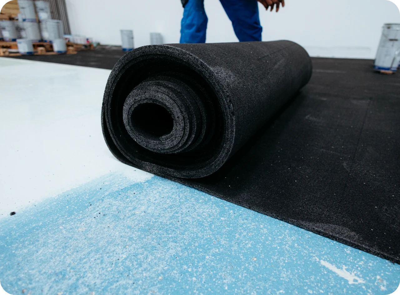 Black roofing roll on construction site