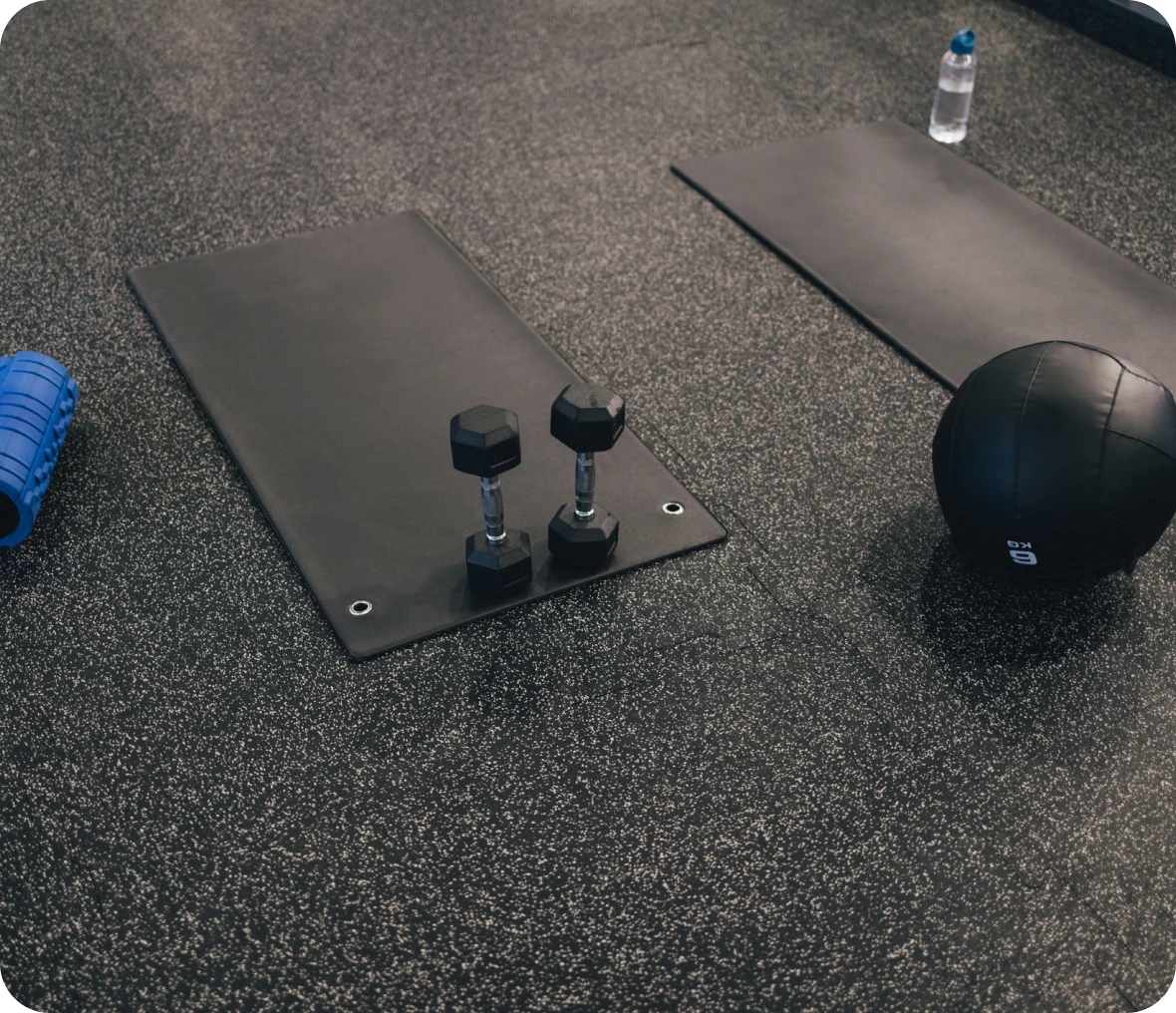 Exercise equipment on gym floor